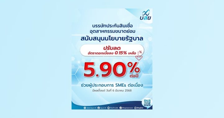 บสย. ปรับลดอัตราดอกเบี้ย 0.15% เหลือ 5.90% ต่อปี