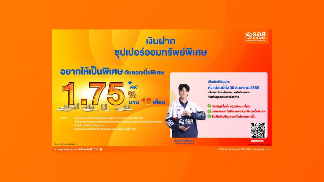 ธอส. ระดมเงินฝากรับดอกเบี้ยสูงสุด 1.75% ต่อปี