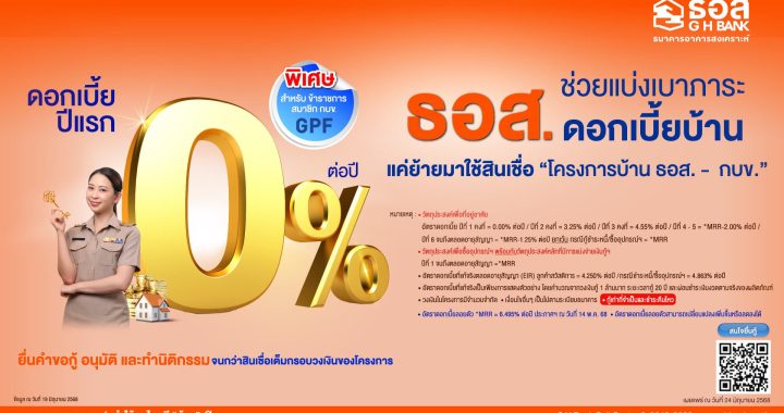 ธอส. กดดอกเบี้ยเหลือ 0% ช่วยสมาชิก กบข. ผ่อนล้านละ 4 พัน