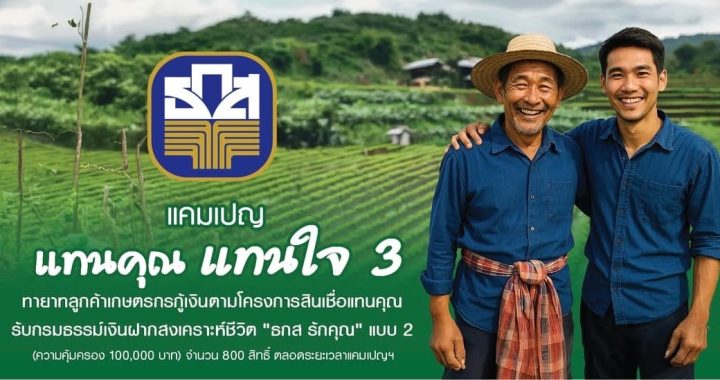 ธ.ก.ส. จัดแคมเปญแทนคุณ แทนใจ 3 เมื่อใช้บริการสินเชื่อแทนคุณ