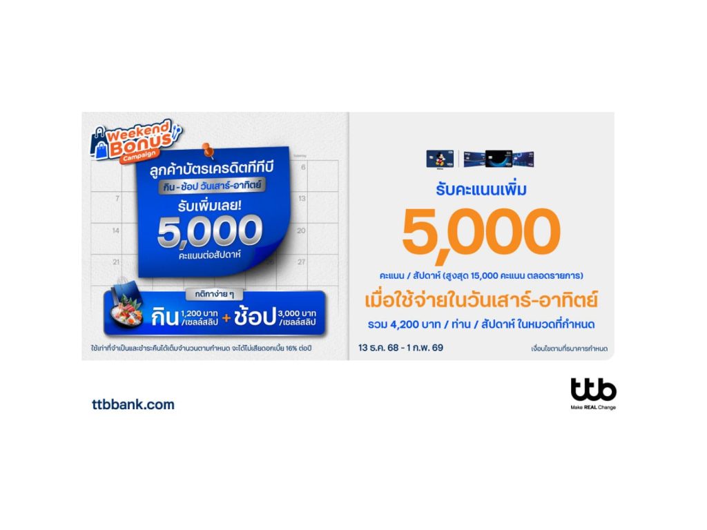 บัตรเครดิต ttb ชวนกินช้อปสุดคุ้มเสาร์ -อาทิตย์