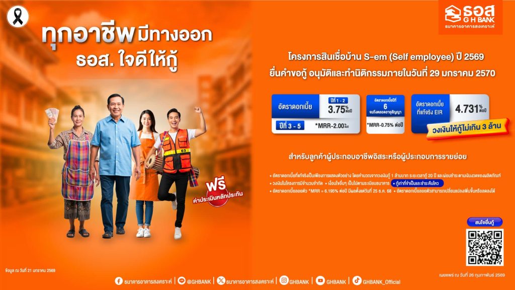 ทุกอาชีพมีทางออก ธอส. ใจดีเตรียมวงเงิน 5,000 ล้านบาท มีบ้านในฝันได้ง่าย ๆ