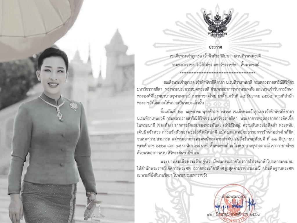 สมเด็จพระเจ้าลูกเธอ เจ้าฟ้าพัชรกิติยาภาฯ สิ้นพระชนม์ สิริพระชนมายุ 47 พรรษา